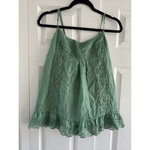 BCBG Womens Y2K Green Lace Tank Top Coquette Lace Bloomcore Silk 90s Top Medium